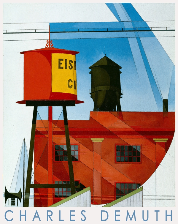 Ipari épületek víztoronnyal, építészeti festmény - reprint, művészeti plakát Charles Demuth  Építészet, városkép